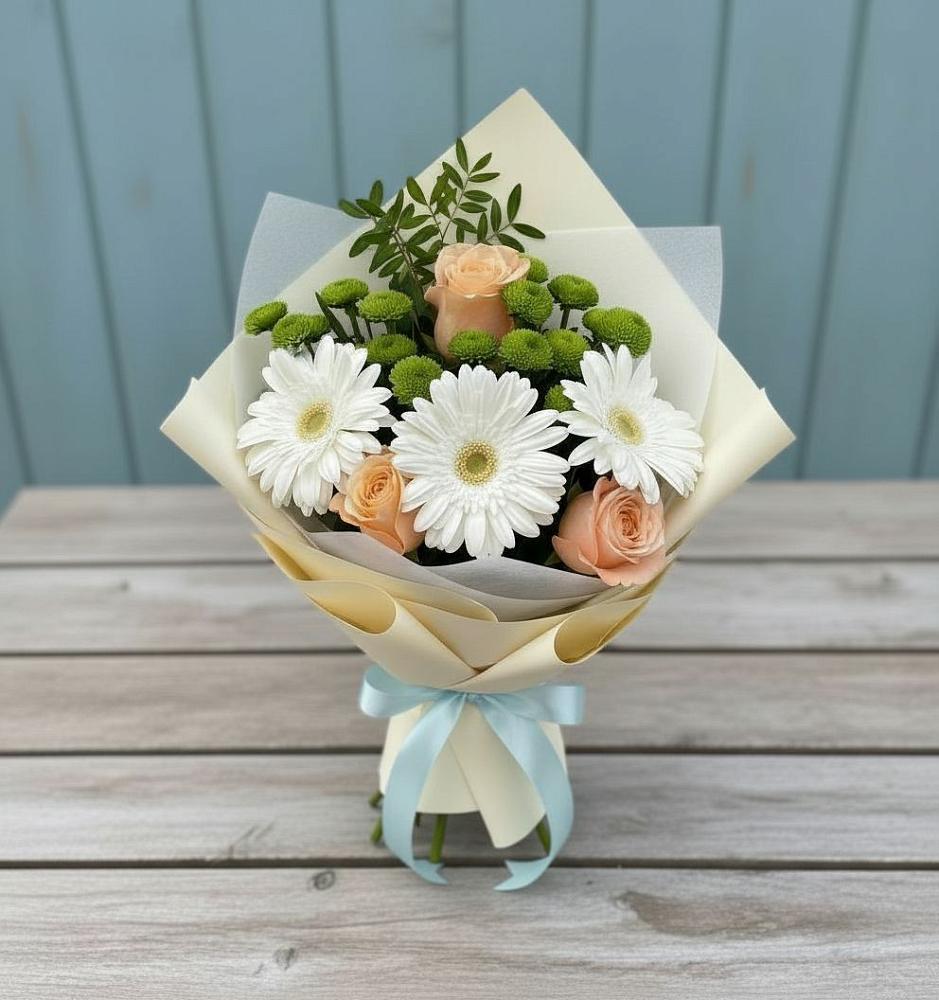 Букет цветов из: Герберы, Розы и Хризантемы в Малом Верево