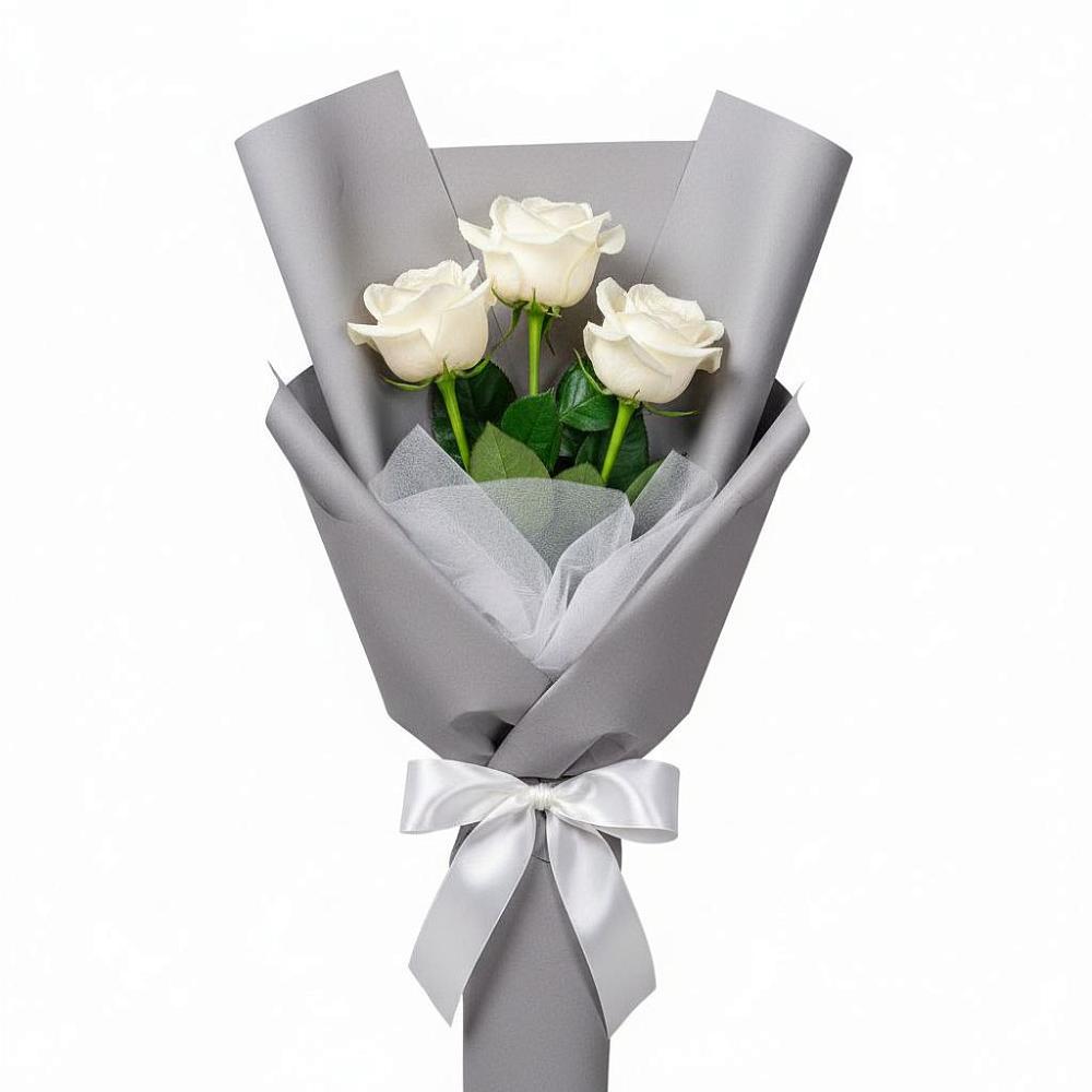 Букет 3 белые розы в Малом Верево