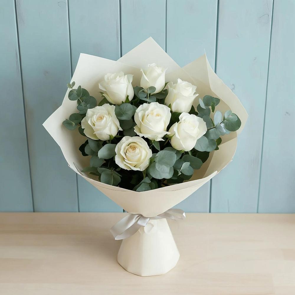 Букет Белые розы в Эвкалипте в Малом Верево
