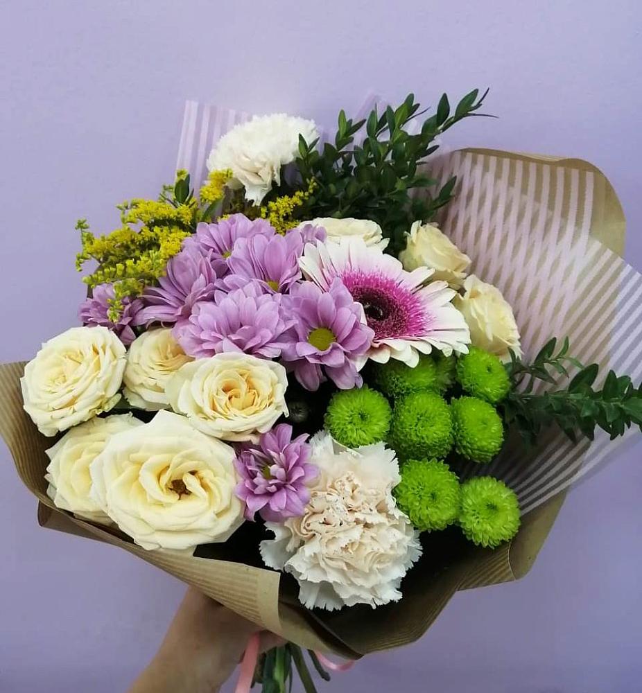 Букет цветов из: Хризантемы, Розы, Гвоздики и Герберы в Малом Верево