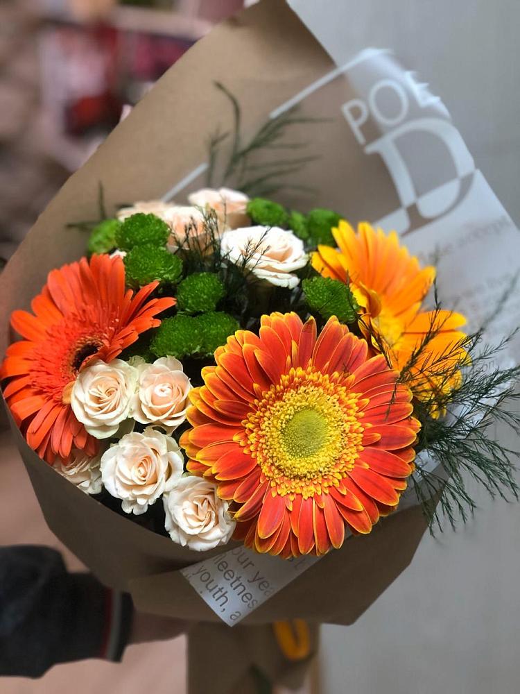 Букет цветов из: Герберы, Хризантемы и Розы в Малом Верево
